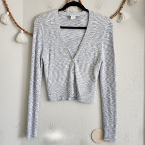 House of Harlow 1960 Blue And Cream Cropped Button Down Cardigan